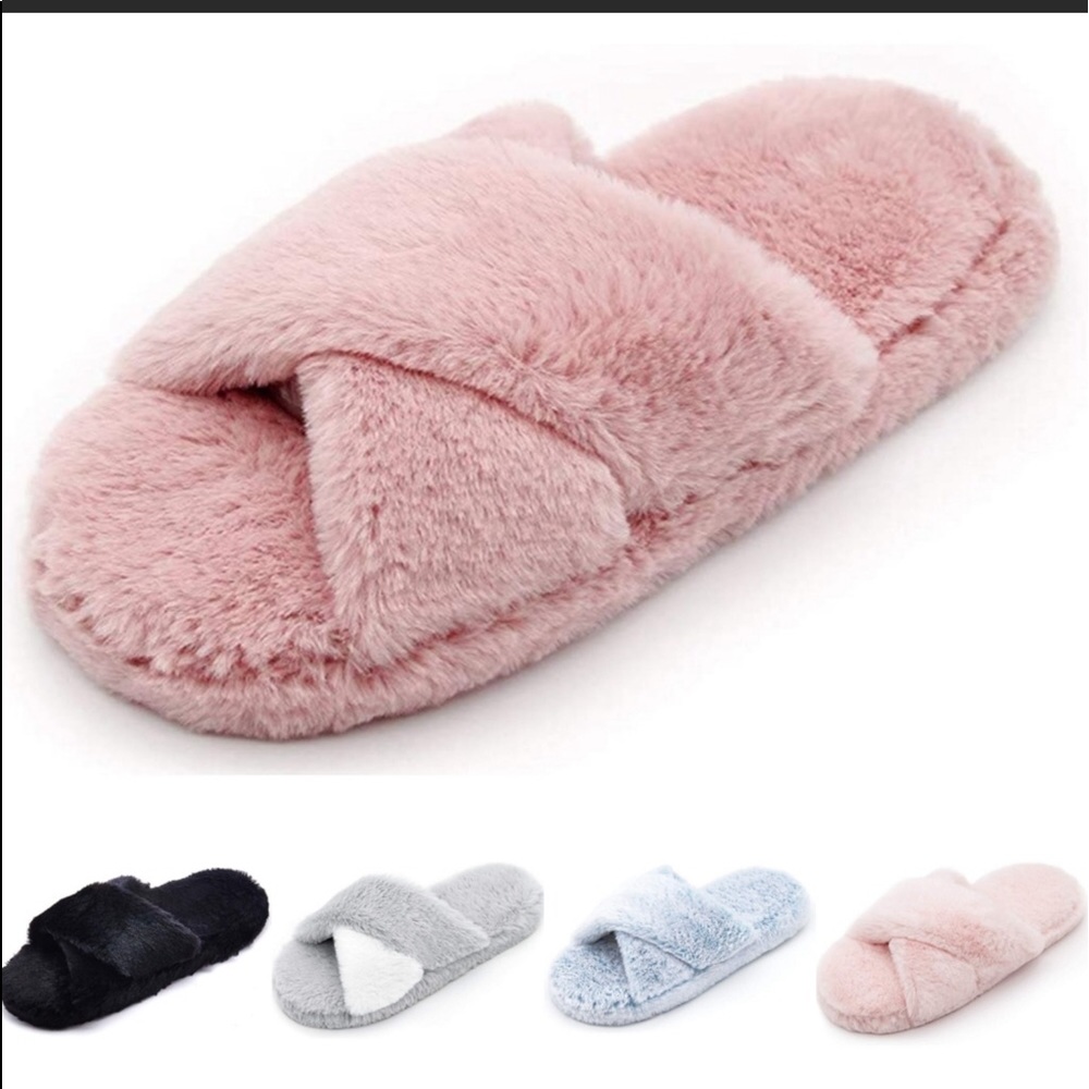 New! Cozy Slippers, Faux Fur, Memory Foam Cushion, Non-Slip Indoor/Outdoor Sole
